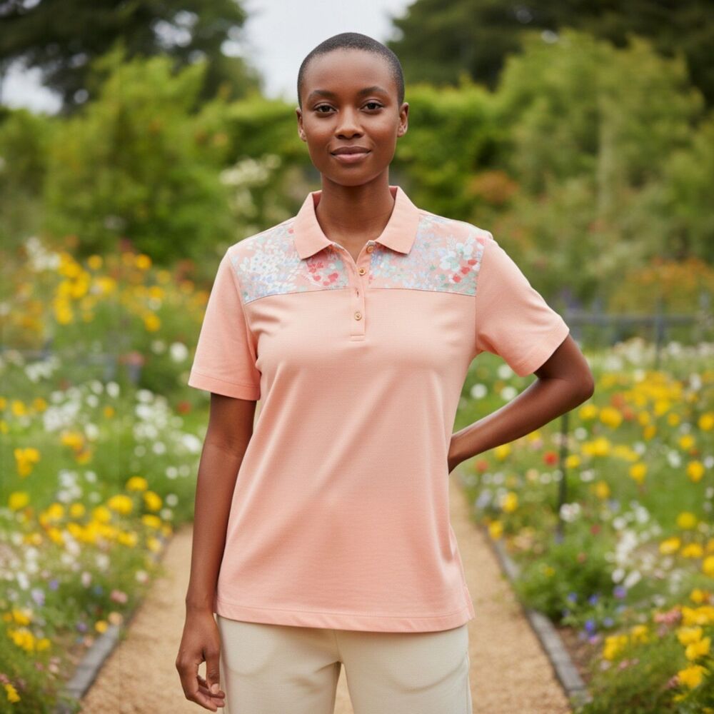 Women's Kim Rogers Perfectly Soft Peach Collar Button Floral Accent Size XL